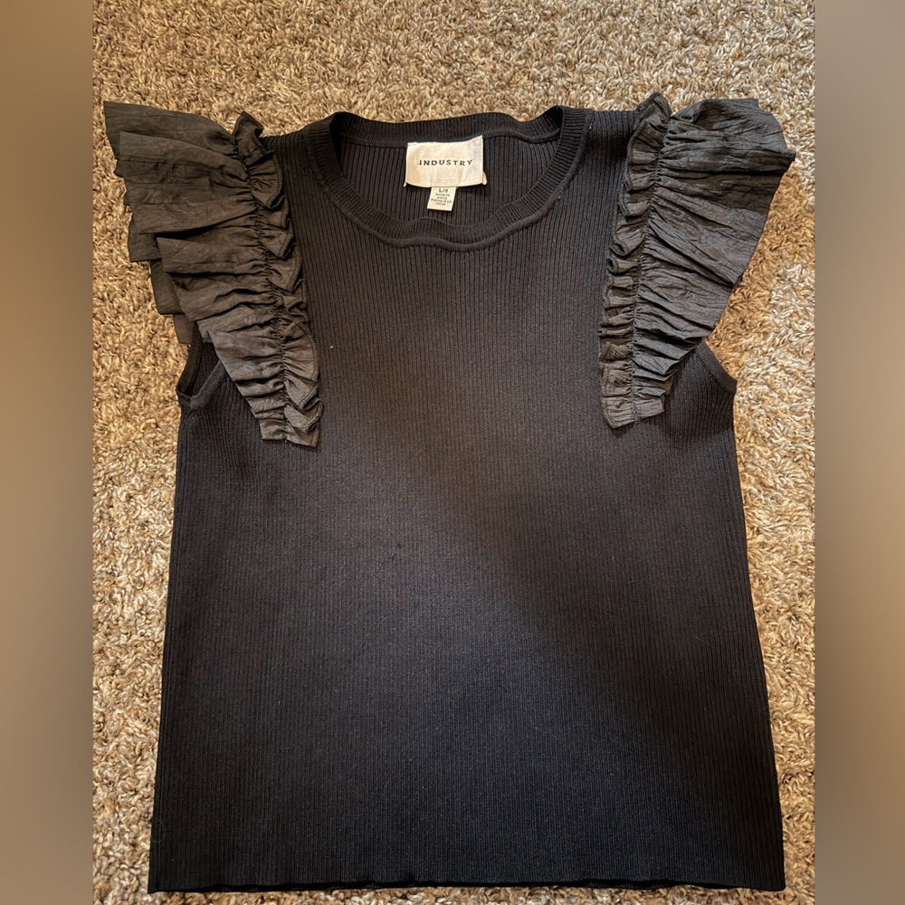 Industry Black Ruffle Sleeve Top